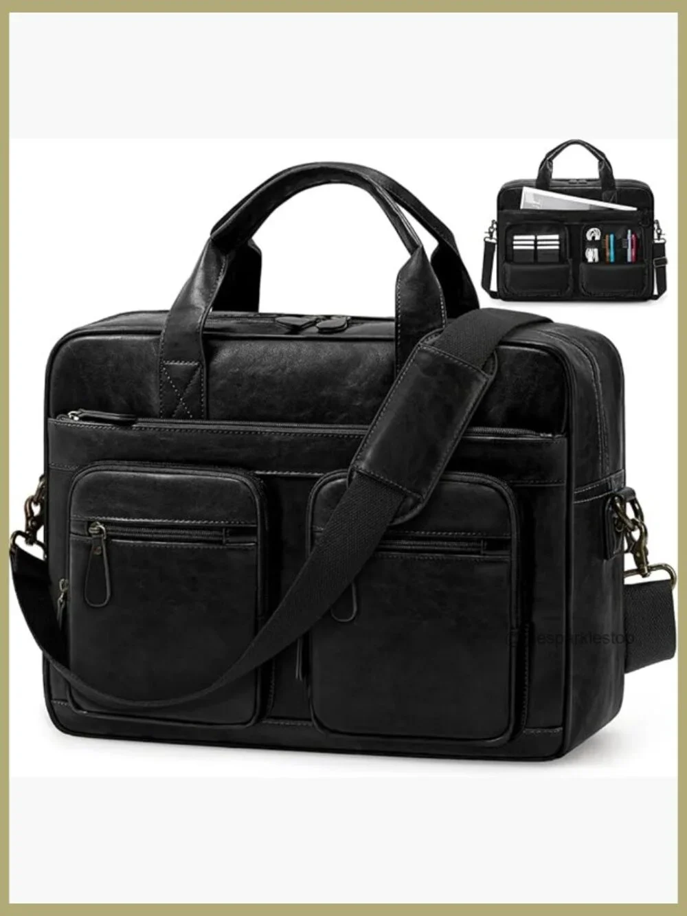 Vintage Messenger Bag PU Vegan Leather Laptop 15.6